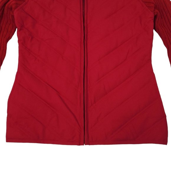 Creazioni Effeci Zip Quilted Sweater Jacket Womens M Red Faux Fur Collar NEW - Picture 11 of 16